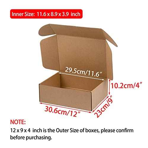 12x9x4 Inches Shipping Boxes, Brown Corrugated Cardboard Boxes for Small Bussiness, Pack of 20