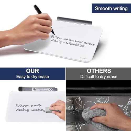 TSJ OFFICE Small Desktop Whiteboard - Glass Dry Erase Board 8 X 6 Inches Tabletop Easel Whiteboard with Stand, Desk Board Buddy for Artist, Teacher and Student