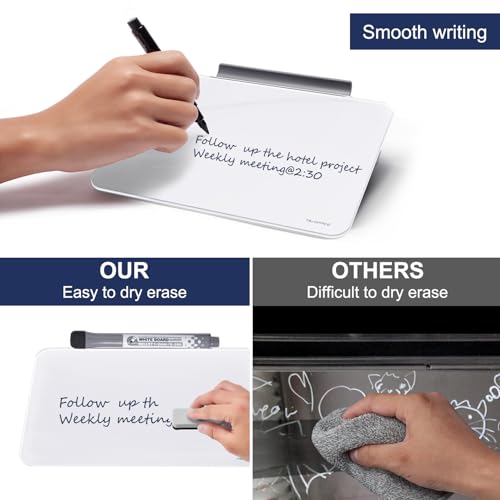 8 x 6 Inches Small Glass Whiteboard - Desktop Dry Erase Board with Stand, Markers & Eraser, White