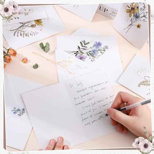 Blank Cards and Envelopes, 40 Pack Blank Note Cards 4x6 in Elegant Floral Greeting Card with Sealing Stickers, Note Card and Envelopes Stationary Set for All Occasions (10 Floral Designs)