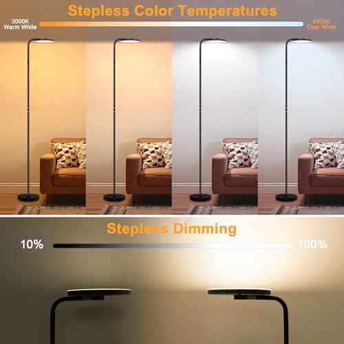 Floor Lamps for Living Room, 36W/2600LM Super Bright LED Floor Lamp with Remote and Touch Control, Stepless Dimmable 69" Tall Standing Lamp with 350¡Æ Rotating Head for Bedroom Office