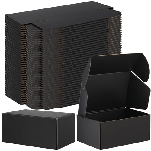 Ireer 50 Pack Black Shipping Boxes Bulk 6 x 4 x 3 Inch Corrugated Cardboard Mailer Boxes for Small Business Mailing Packing Jewelry Ornament Gifts Wrap