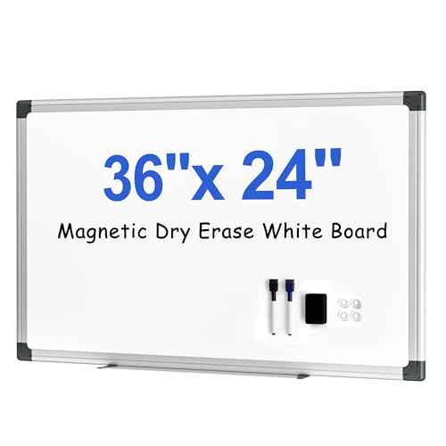 VUSIGN Magnetic White Board, 36 ¡¿ 24 inches, Dry Erase Board for Wall, Silver Aluminium Frame, Hanging Whiteboard for Kids, Students, Office, Kitchen