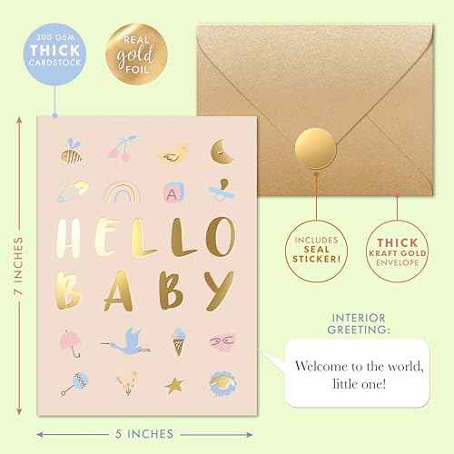 Sweetzer & Orange Baby Shower Card with Gold Foil ? Gender Neutral Baby Shower Greeting for Boy or Girl ? 5¡±x7¡± Congratulations Card with Envelope & Gold Sticker ? 300gsm Cardstock