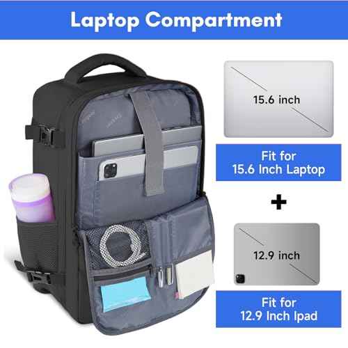 Taygeer Carry on Backpack for Men Women, Airplane Approved Personal Item Backpack Suitcase with Usb Charging Port, Lightweight College 35l Luggage Bag 15.6inch Laptop Mochila Gifts for Business,Black