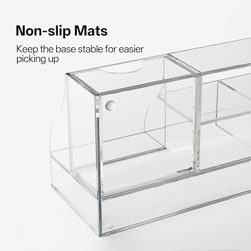 HBlife Clear Acrylic Desk Organizer with Drawer — 1 Pack, Multi-Compartment Office Supply Caddy