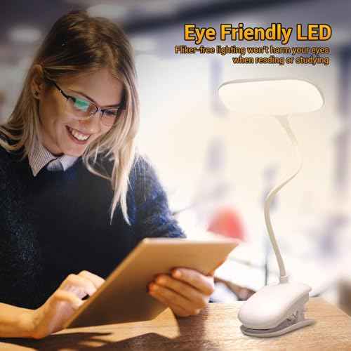 LED Desk Lamp with Clamp, Eye-Caring Clip on Lights for Home Office, 3000mAh Rechargeable Battery Operated Table Lamps,3 Lighting Modes & Brightness Dimmer Light for Kids Students
