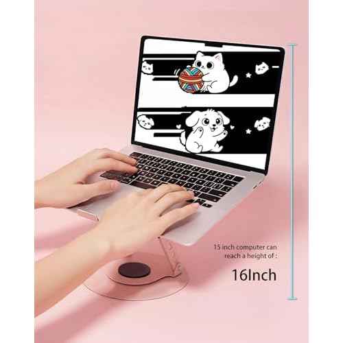 360¡Æ Rotating Adjustable Laptop Stand Perfect for Work, Painting,Office,Travel,Home,Fits MacBook & Laptops up to 13-15",Dual Rotary Shaft,Folding Design-Pink