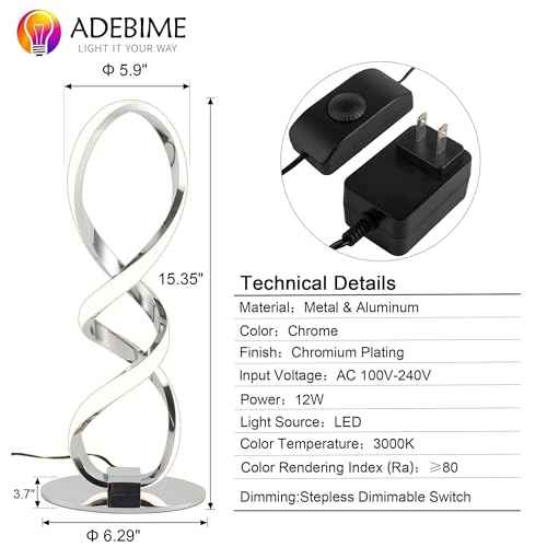 LED Spiral Bedside Table Lamp, Stepless Dimmable 12W 3000K Warm White, Modern Nightstand Desk Lamp for Bedroom, Living Room?, Sliver