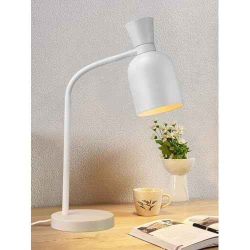 TORCHSTAR Metal Desk Lamp Aesthetic, Vase Shape Design, E26 Base, Max 60W Modern Goose Neck Task Desk Lamp with On/Off Switch, White, for Bedroom, Nightstand, Home Office, Bulb Not Included