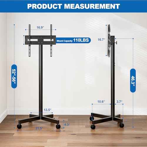 Mobile TV Cart Rolling TV Stand for 23-65 Inch LCD LED OLED 4K Smart TVs up to 110lbs, Height Adjustable Portable AV Cart with Wheels and Tilt Mount, Outdoor TV Stand Mount, Max VESA 400x400mm