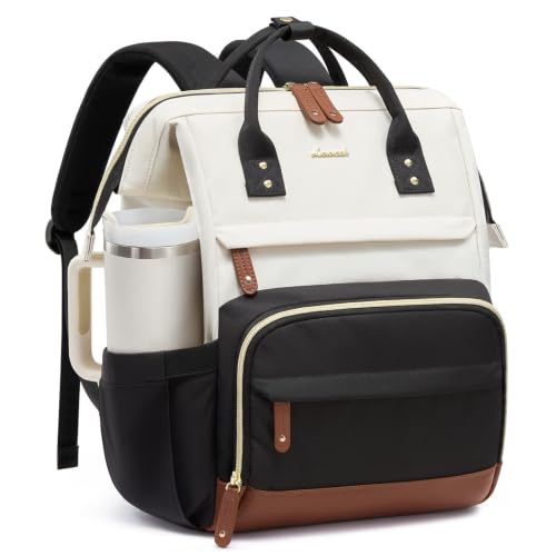 LOVEVOOK 15.6 Inch Waterproof Laptop Backpack for Women - Beige-Black