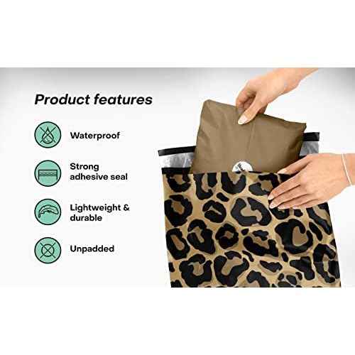 10x13 Poly Mailers ? Leopard Print Design ? Waterproof, Tear-Resistant Shipping Bags with Adhesive Seal ? 100 Pack ? Package Mint