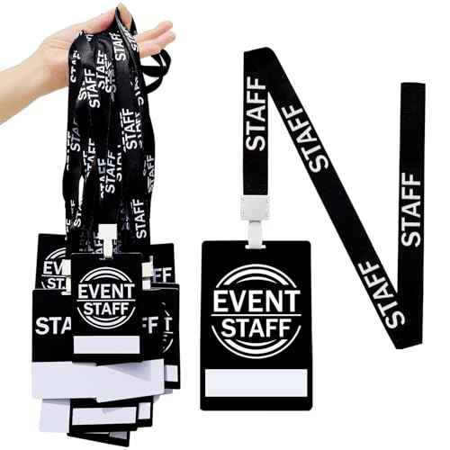 50 PVC Event Staff Lanyards,Staff Pass,PVC Cards Black Lanyard and writable Staff Cards with Club Event,Party Event,Organizer Conference,Concert,Office Supplies