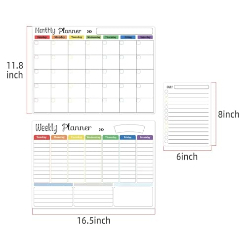 Hivillexun White 3-Pack Magnetic Dry Erase Calendar Set for Fridge & Wall, Includes Markers & Eraser