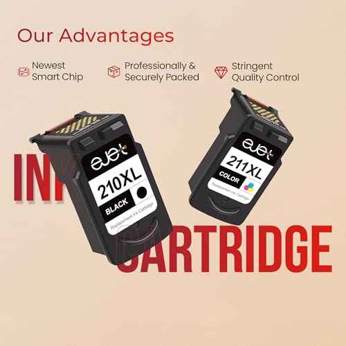 ejet Remanufactured 210XL and 211XL Ink Cartridges Replacement for Canon 210XL 211XL Combo for PIXMA iP2702 MP230 MP240 MP250 MP280 MP480 MP490 MP495 MX320 MX330 MX340 Printer (1 Black, 1 tri-Color)