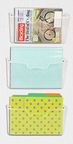 Simple Houseware 3 Pack Clear Wall Mount Single Pocket File Holders, Office Organization