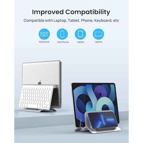 SODI Vertical Laptop Stand for Desk, Gravity Auto Lock Vertical MacBook Stand, Aluminum Laptop Vertical Dock Stand Holder Compatible with MacBook Pro, MacBook Air, Silver