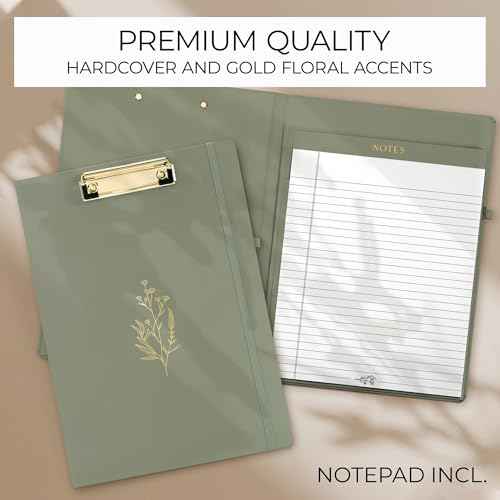 Aesthetic Clipboard Folio with Refillable Lined Notepad & Interior Pocket ? Cute Padfolio/Legal Pad Holder for Women ? Easily Organize Notes at Work, School, or Home