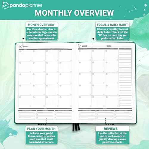 Panda Planner 2025-2026 Undated Weekly Planner, To Do List Notebook with Habit Tracker, 8¡± x 11¡±, 53 Weeks, Daily Weekly Monthly Overview for Home, School, Office, Turquoise