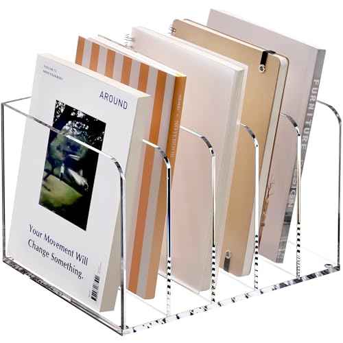YUXUN Acrylic Magazine Holder,Clear Desk Organizer Vertical File Sorter Holder Stand for Notebook,Paper,Envelope,Magazine, Book Storage-Office/Home/Classroom Organization (5 Compartments,B5)