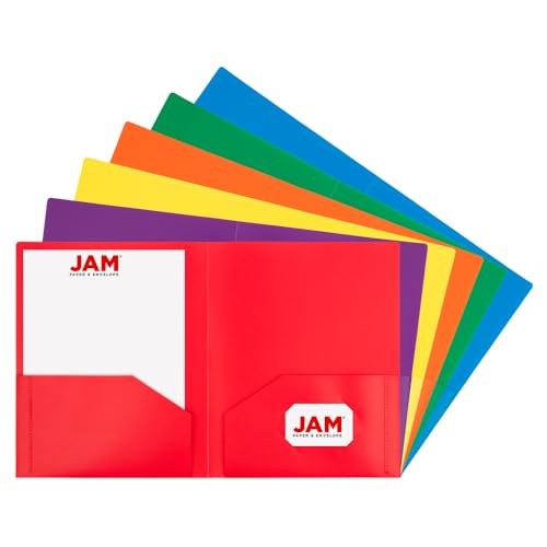 JAM Paper Heavy Duty Plastic 2-Pocket School Folders Assorted Primary Colors - 6 Pack