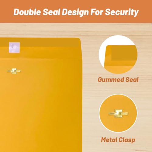 Creebe Yellow Clasp Envelopes 10x13 Pack of 20 - Manilla Mailing Envelopes with Gummed Seal