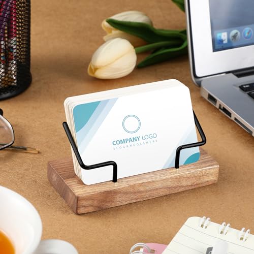 Amyhill 2-Piece Wooden Business Card Holder Set - Light Wood & Black, Style 1