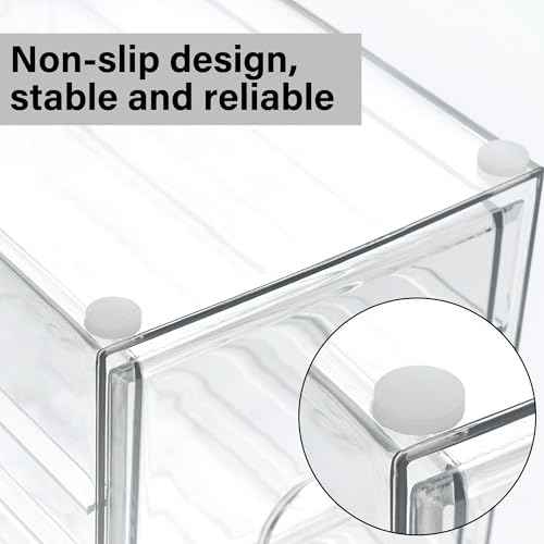 Prsildan Acrylic Drawer Makeup Organizer with 10 Drawers, Set of 2 Office Desk Organizers Accessories, Clear Stackable Storage Drawers for Vanity, Countertop, Craft, Jewelry, Art Supply Organization