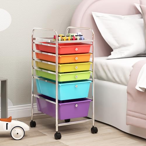 DREAMADE Rolling Rainbow 6-Drawer Utility Cart with Detachable Drawers (Multi-color) - Lockable Wheels