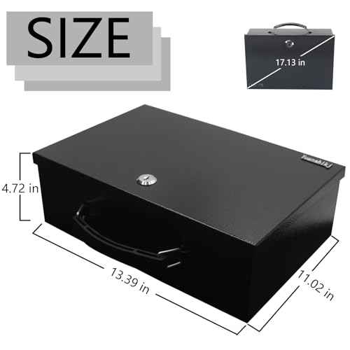 Yuanshikj Fireproof Lock Safe Box for Documents, Key Lock Steel Security with Carrying Handle, for Personal Items, Cash,Jewelry, Money, 0.38 CU, 13.2" W x 11" D x 4.5" H, Black