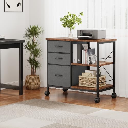 DUMOS 3-Drawer Mobile File Cabinet with Rolling Printer Stand – Grey
