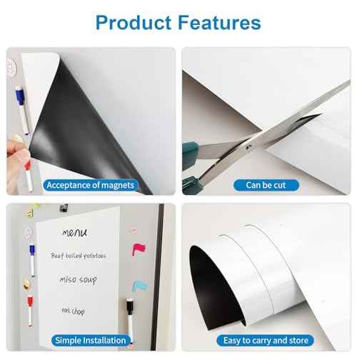 Magnetic Fridge White Board Paper, 24" x 36" Large Dry Erase Board Sheet for Organizer and Planner, Kitchen Refrigerator Whiteboard for Family to-do List, Includes Markers and Eraser