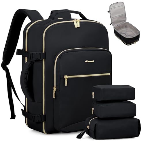 LOVEVOOK 40L Travel Backpack with 3 Packing Cubes - Black, TSA Approved Carry-On Fits 17" Laptop