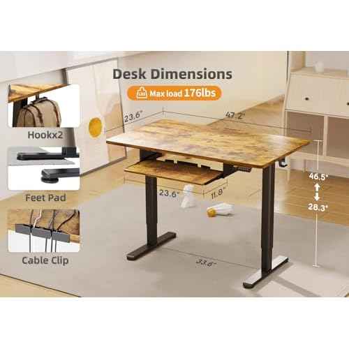 Claiks Standing Desk with Keyboard Tray, Standing Desk Adjustable Height, Raising Desks for Home Office and Computer Workstation, 48 Inches, Rustic Brown