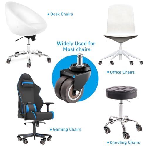 2 Inch Office Chair Wheels (Set of 25), Heavy Duty Grey Rubber Chair Casters Replacement, Desk Chair Wheels for Hardwood Floors and Carpet, Smooth & Quiet Universal Fit for Most Chairs(25 Pack)