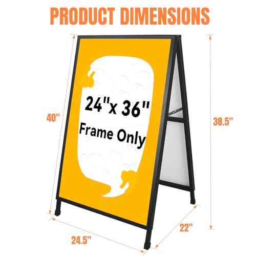 Heavy Duty A-Frame Sign 24x36 Inch Double-Sided Sidewalk Sign, Foldable Metal Sandwich Board for Outdoor Use (Frame Only)