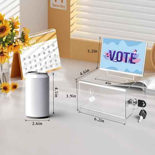 VOISEN Clear Donation Box with Lock,3 Pack Ballot Box with Sign Holder,Tip Jar for Fundraising, Voting Boxes with Slot for School,Conference 6.2x4.6x3.9 Inch
