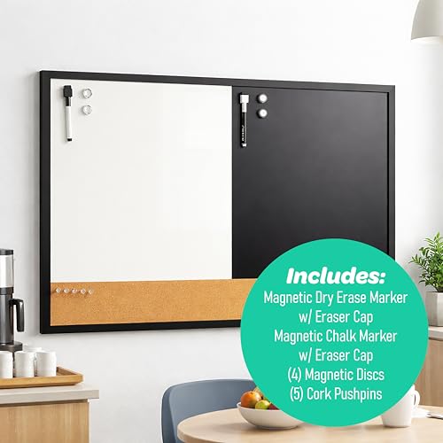 3-in-1 Magnetic Dry Erase Board Chalkboard Cork Organizer 24x36"
