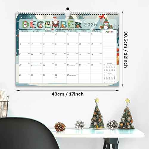 Calendar 2026, Anti Ink Bleed, Durable Thick Paper, Ample Writing Space, Wall Calendar 2026 with Stickers, 17" x 12" Large Seasonal Calendars for Home, Office, Student and Teacher Supplies- Colorful