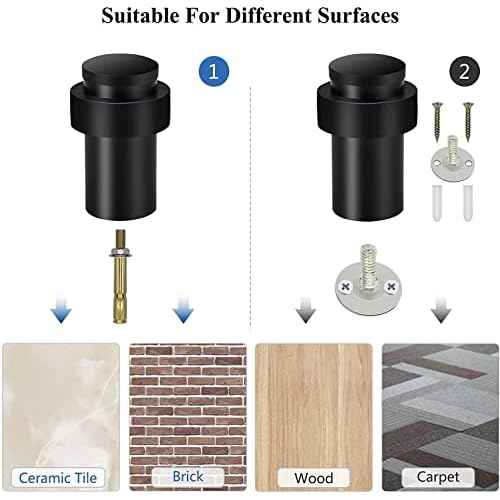KOLAKO Door Stoppers, 12 Pack Cylindrical Floor Mount Door Stop Black Heavy Duty Door Stops Stainless Steel Metal Safety Floor Doorstops for Wall