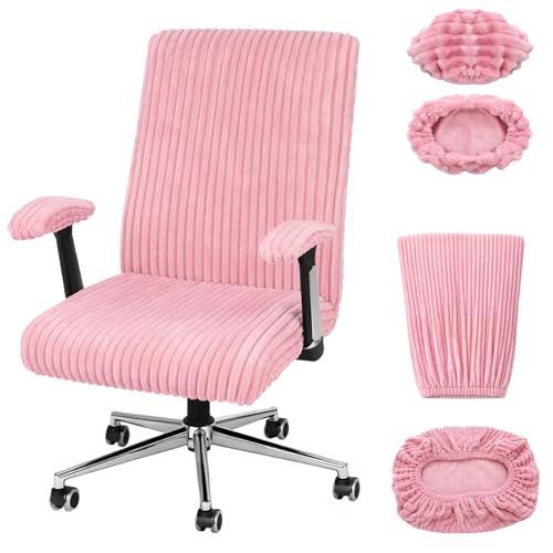 Tegeme Pink Faux Fur Office Chair Cover Set with Armrest Pads (4-Piece)