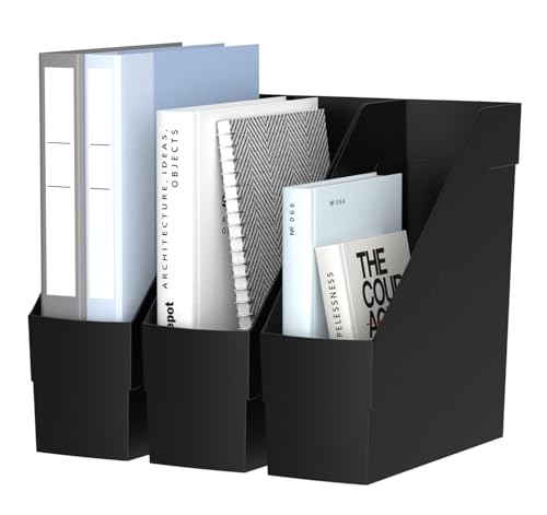 Delifox 3 Pack Black Plastic Magazine Racks Desk Organizer File Bin