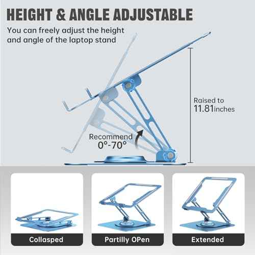 Laptop Stand for Desk, Adjustable Computer Stand with 360¡Æ Rotating Base, Ergonomic Laptop Riser for Collaborative Work, Foldable & Portable Laptop Stand, fits for All 10-16" Laptops (Blue)