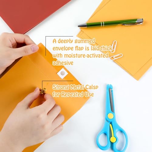 200 Pcs 6x9 Inch Manilla Envelopes with Gummed Seal & Clasp Closure Bulk