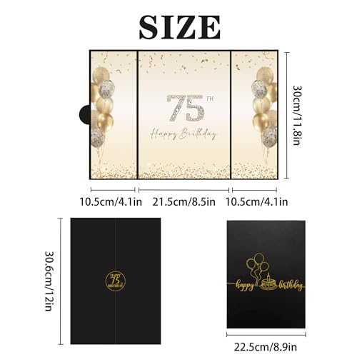 Black Gold Happy 75th Birthday Signature Guest Book - DARUNAXY (Variation: Black Gold)