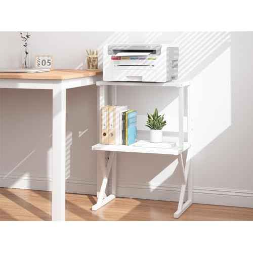 aboxoo Desktop Printer Stand with 3 Tier Wood Storage Shelves,Under Desk Printer Table,Multi-Purpose Home Office Desk Organizer for Fax Machine, Scanner (White)