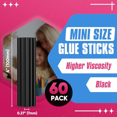 EZUVITA 60-Count Mini Size Black Glue Sticks 0.27” x 4” for Mini Glue Guns