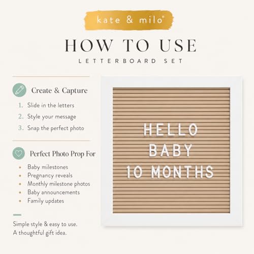 Kate & Milo White and Taupe Wooden Letterboard 10x10 Inch, Photo Prop & Decor