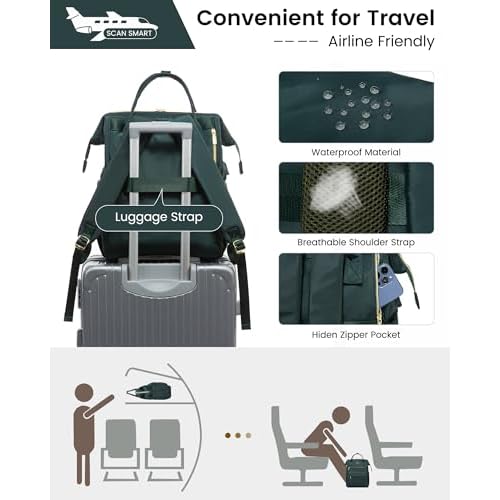 LOVEVOOK Laptop Backpack for Women, 17 Inch Work Teacher Nurse Bag, Large Capacity Business Computer Backpack Purse with USB Port, Stylish Casual Daypack for Travel,Green